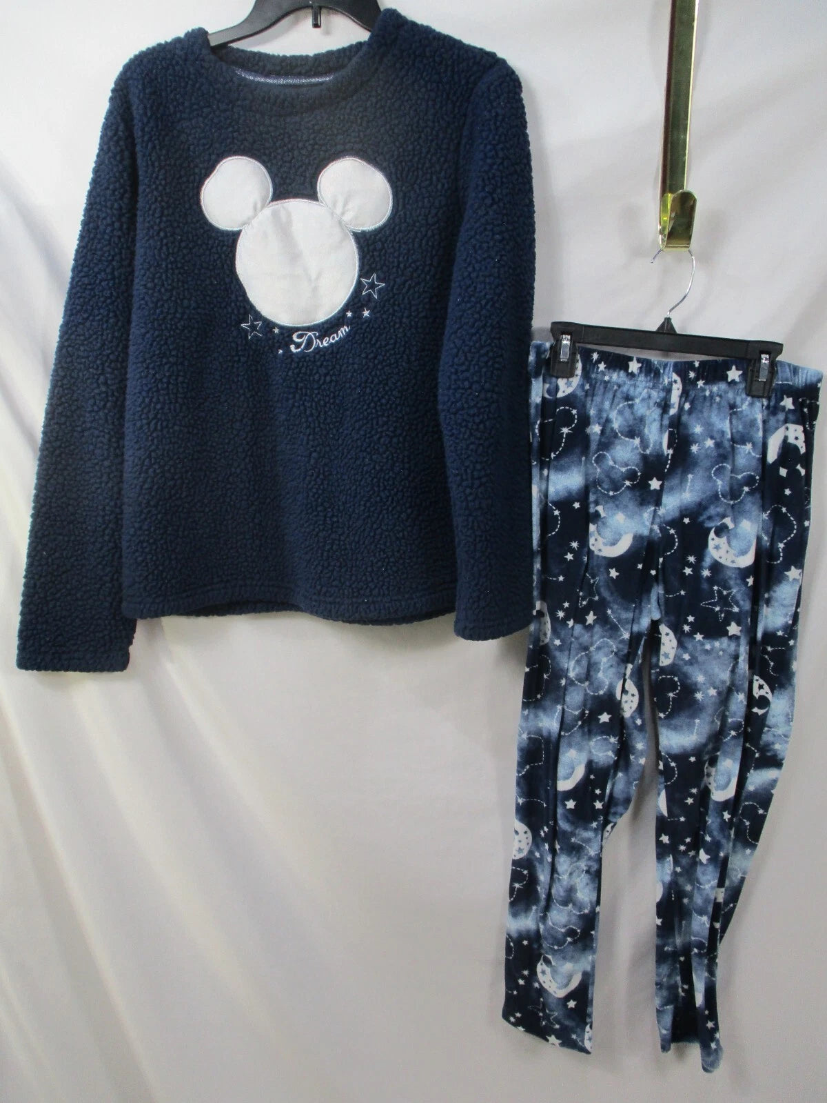 Mickey Mouse Womens Pajama Set Small Blue Dream Fleece Long Sleeve Soft 2Pc