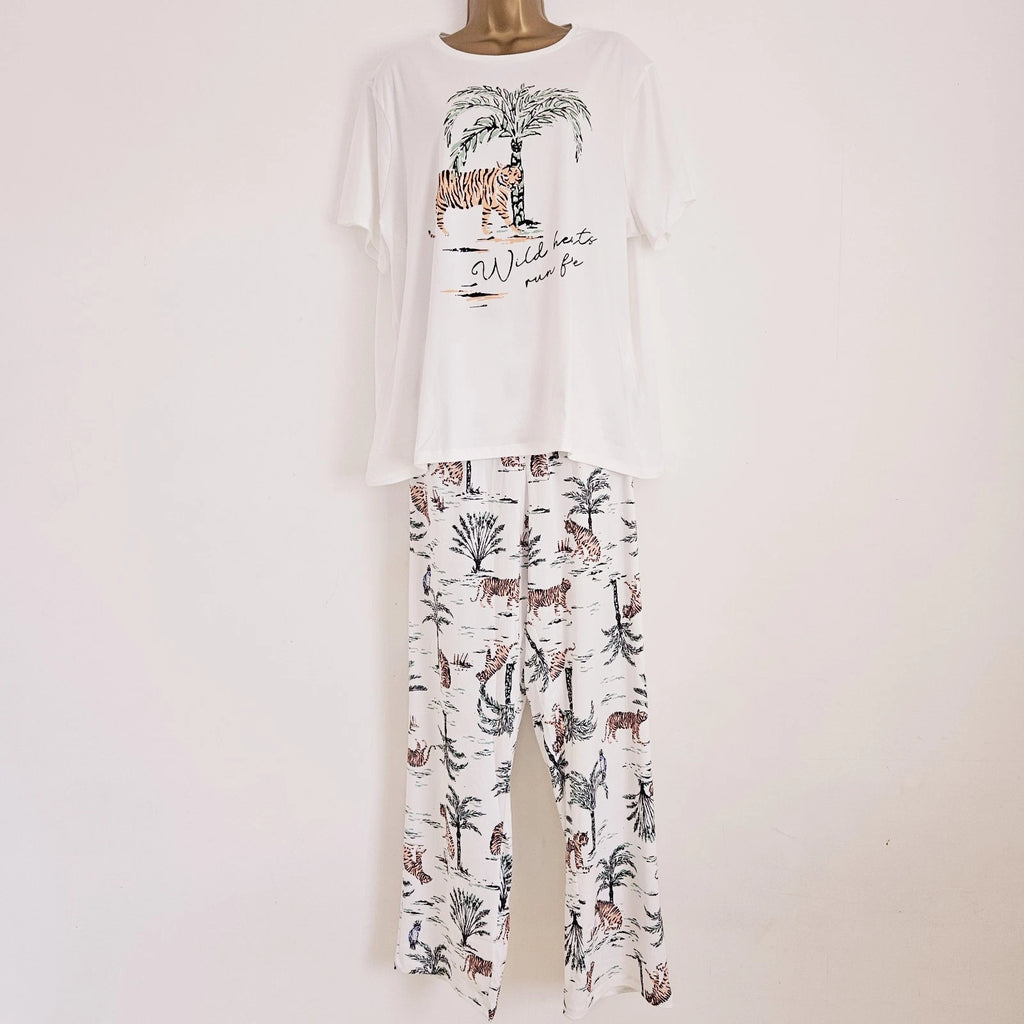 NEW JD Williams Plus Size 16-34 Tiger Print Soft Pyjama 2 Piece Set Top Bottoms