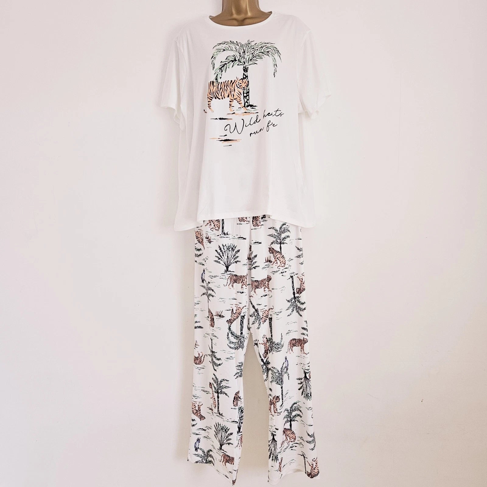 NEW JD Williams Plus Size 16-34 Tiger Print Soft Pyjama 2 Piece Set Top Bottoms