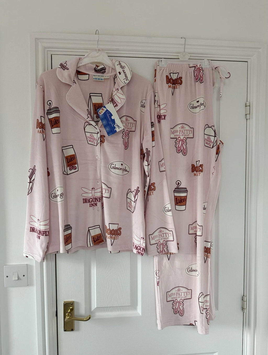 Primark Gilmore Girls Boyfriend Pyjama Set Women’s Size L 14/16 Pink Viral New