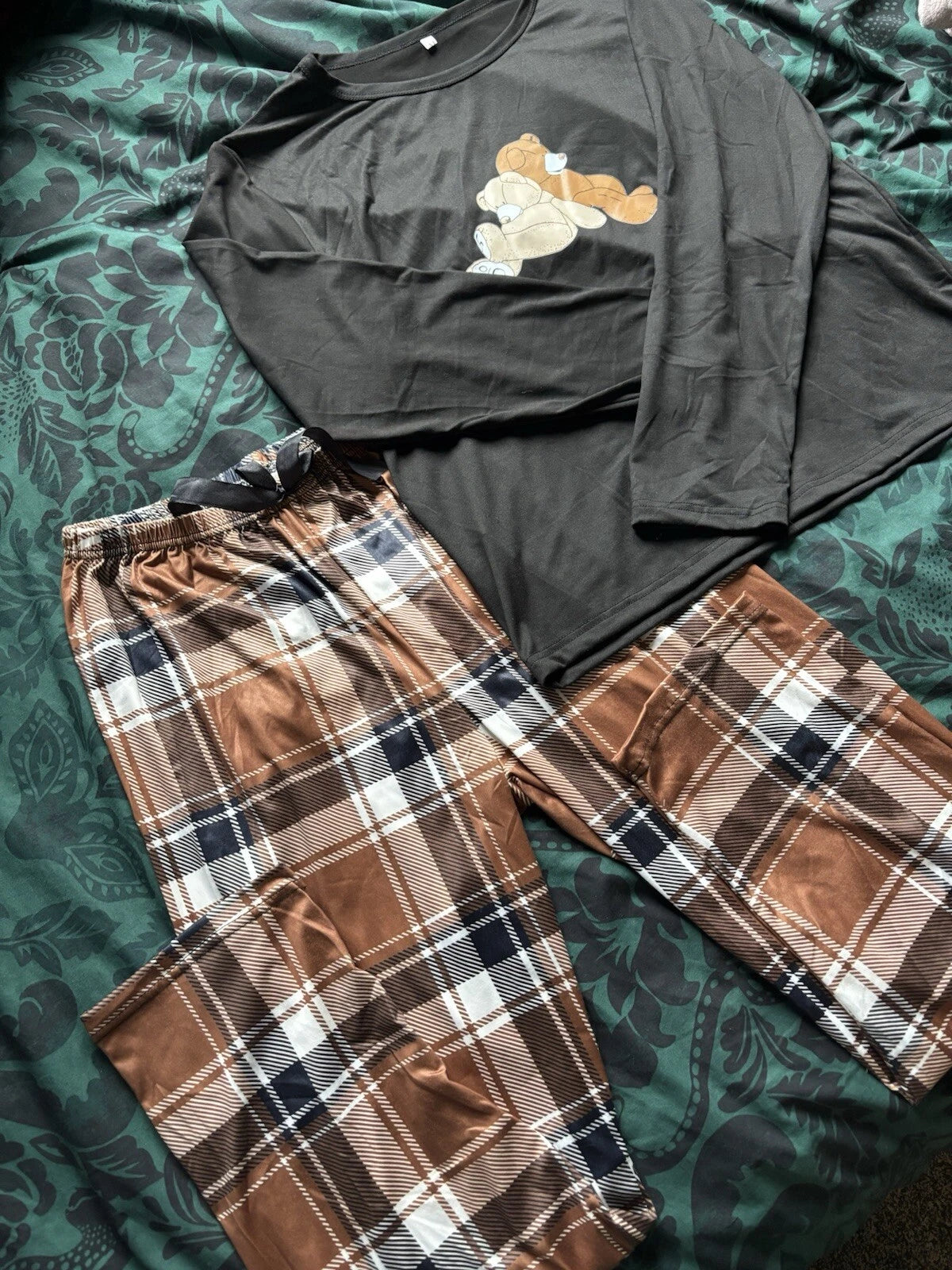 Brown Checked Pj Set