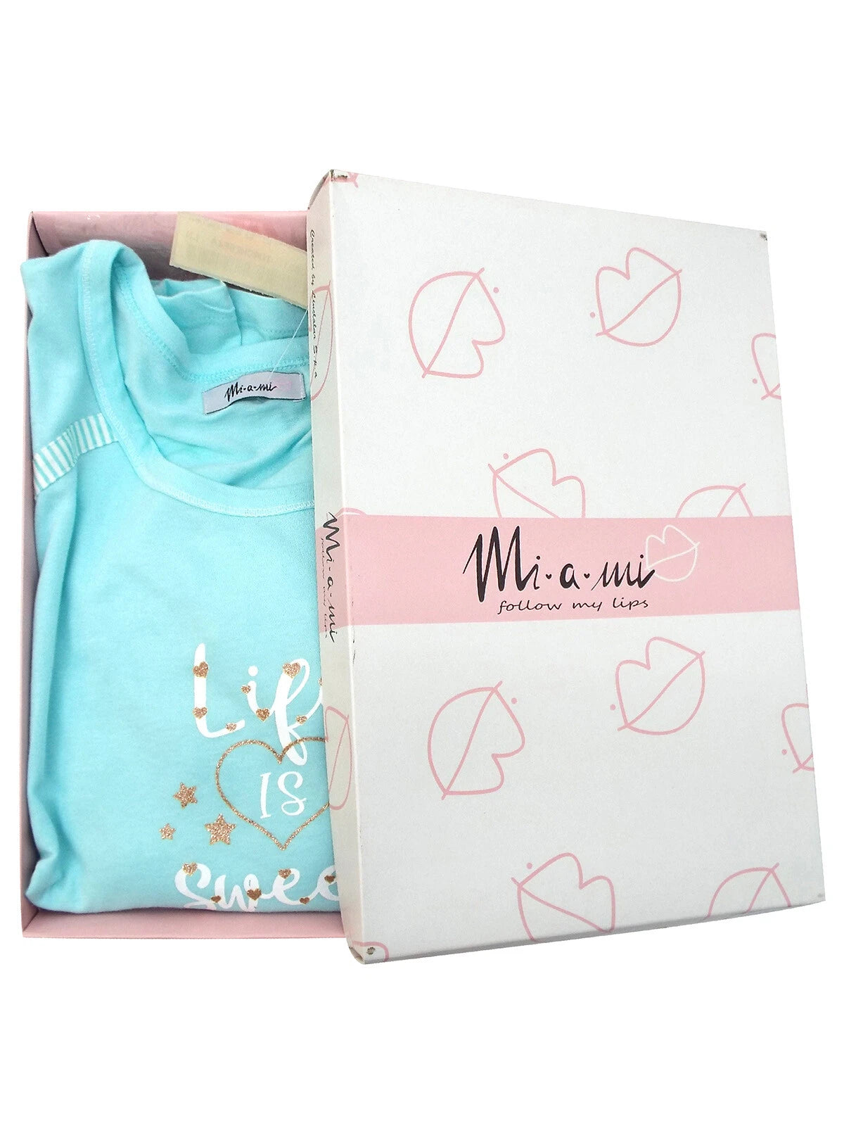 Italian Mi-a-mi Aqua Cotton Heart Frill Trim Shorts Pyjama Set 10 12 14 16 20