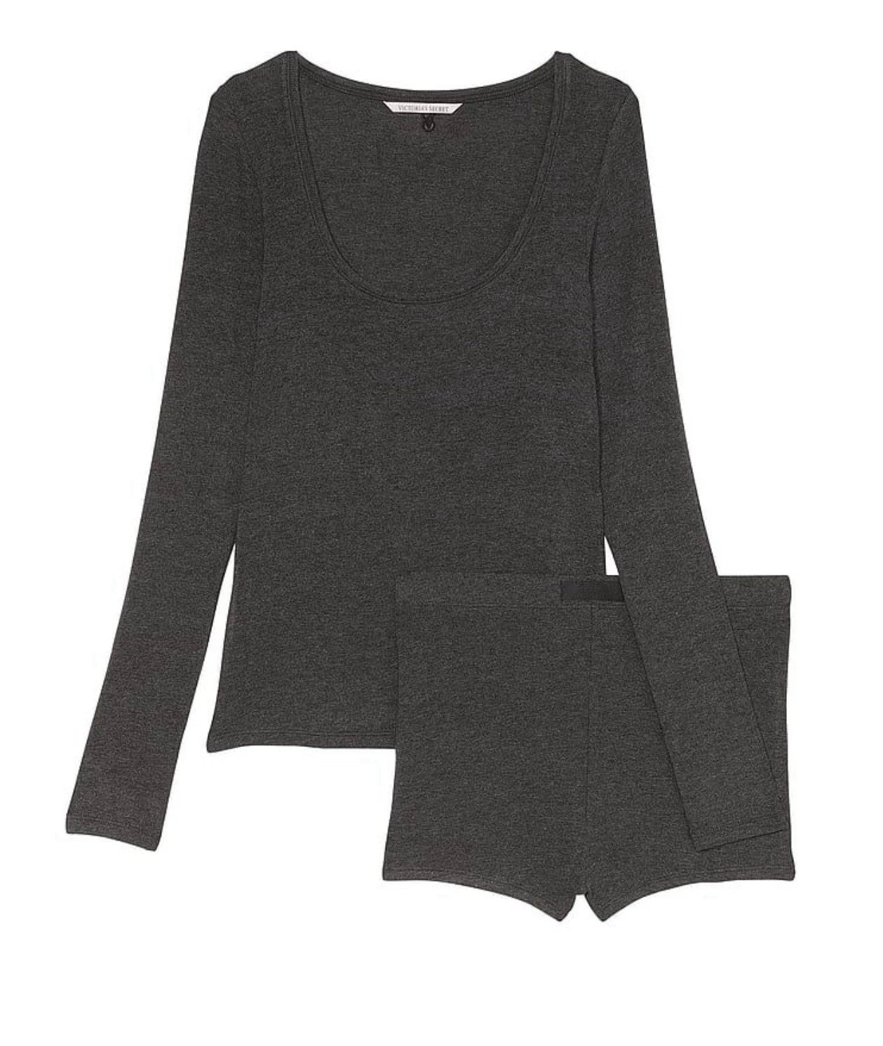 Victoria Secret Women's Ribbed Modal Henley Short Pyjamas Set Colour Grey Size S