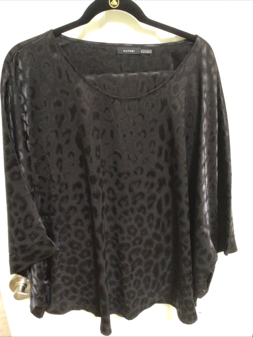 Natori Satin Pajamas Shirt Pants Black Animal Print Size 3XL Lounge Wear