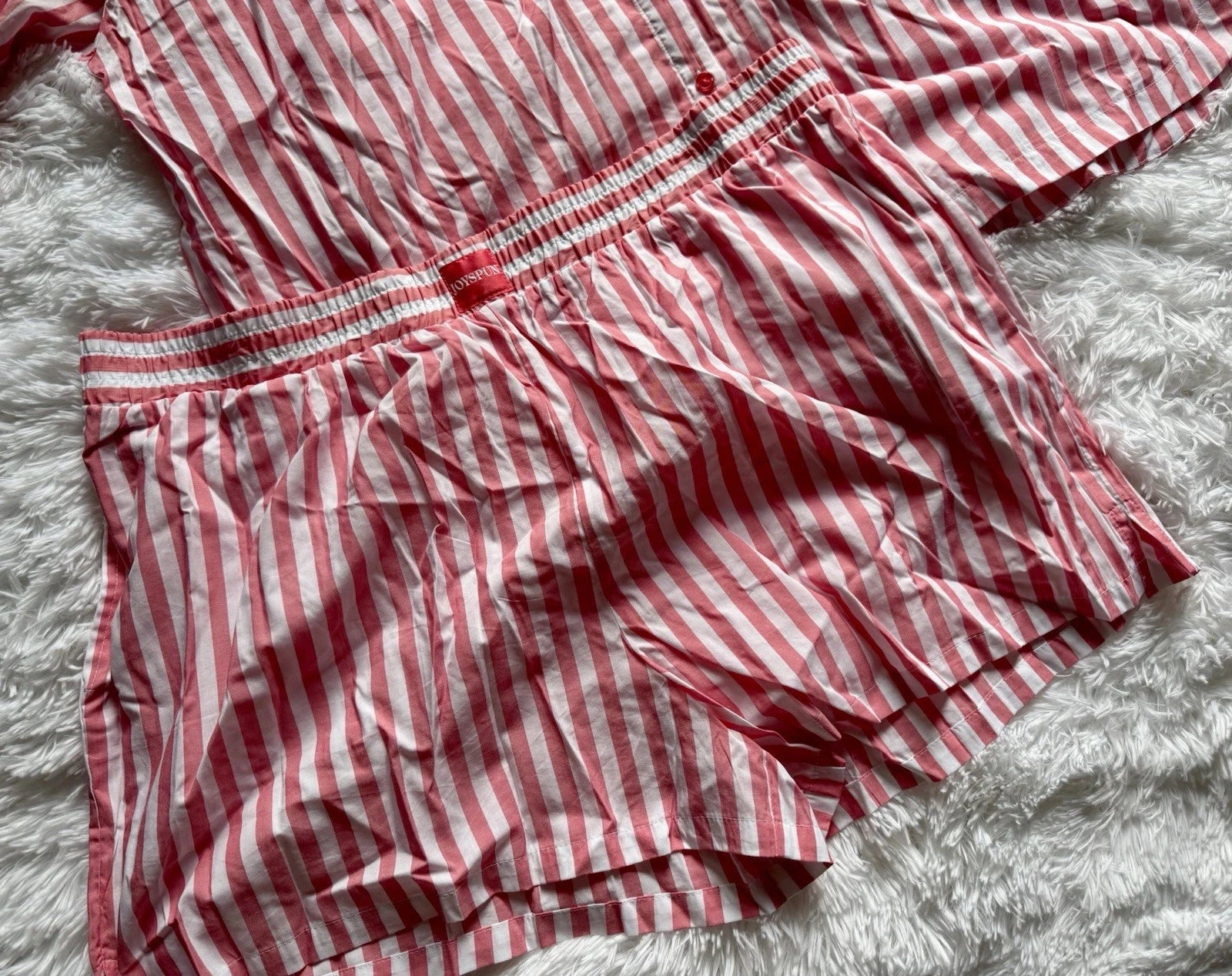 Joyspun Women’s Pajama Set 2 Piece Shorts Striped Pink White Size 2X