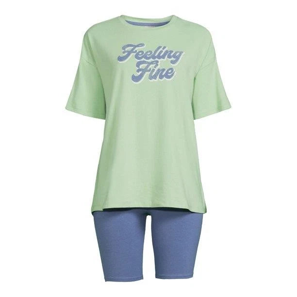 NEW NWOT Blue & Green Small (4-6) Bike Shorts & Shirt 2 Pc Pajama Lounge Set
