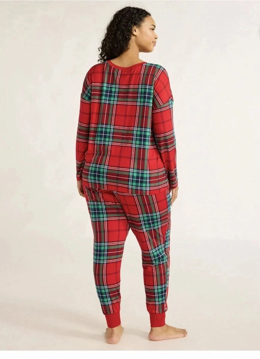 Joyspun Women's Size XL (16-18) Plaid Pajama Set "Merry" Red 2-piece Christmas