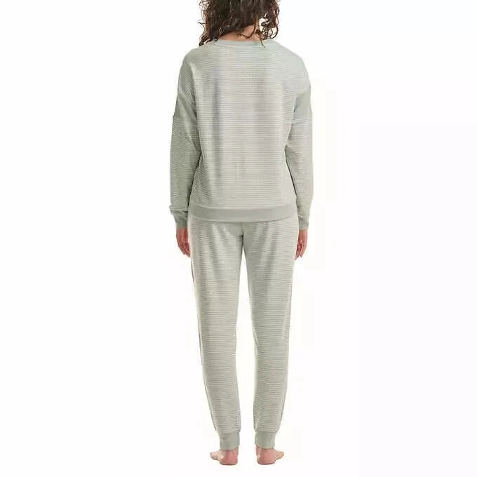 Splendid Women 2 Piece Lounge Set Henley Top Jogger Pants Green Striped X-Large