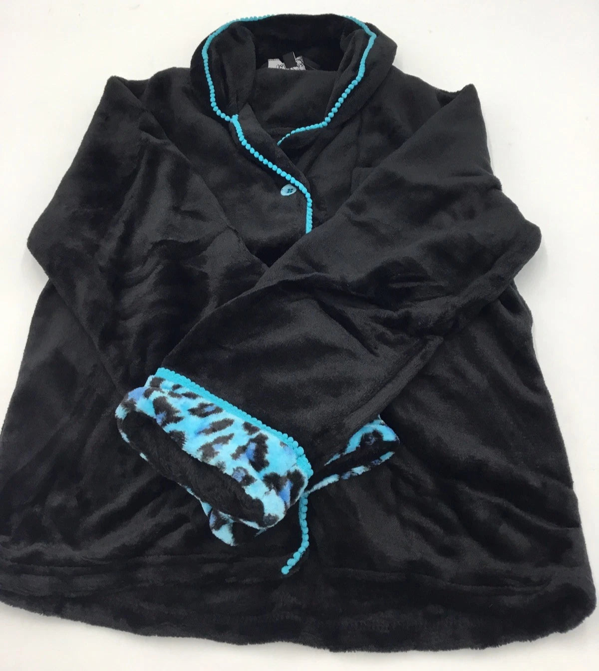 Soft & Cozy Co. Plush Button Front Pajama Set, Black/Blue, XS/S