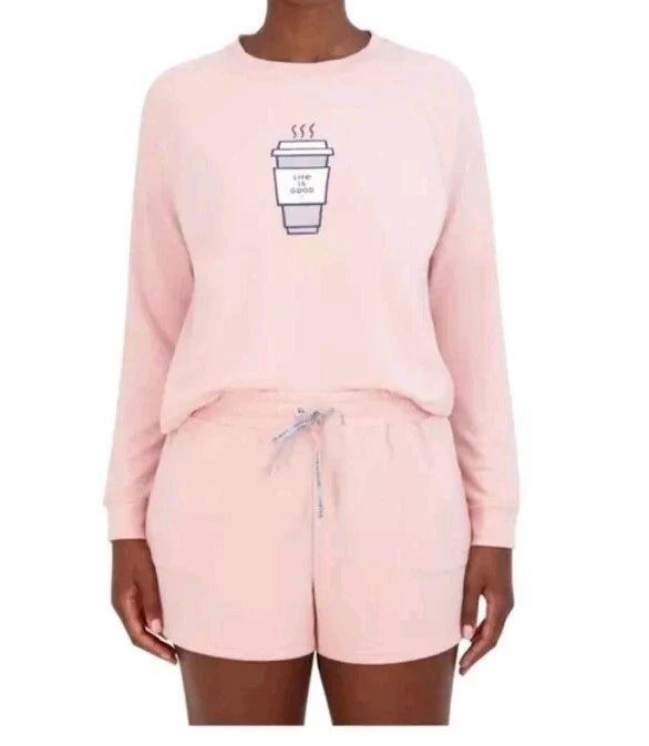 Life is Good 2 Piece Lounge Set Coffee (Size Large 12-14) Pink/Peach, Pockets