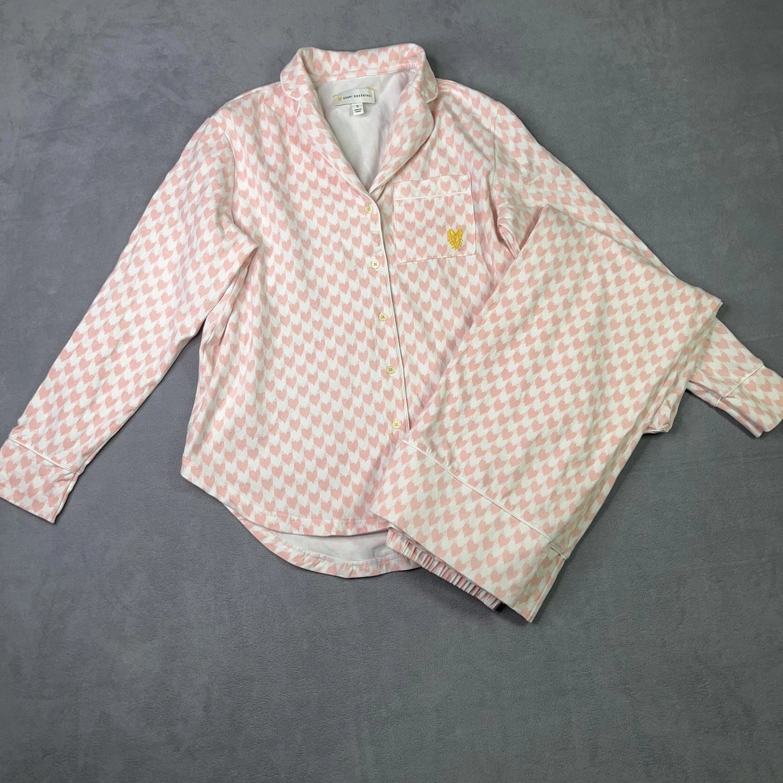 Kerri Rosenthal Pajama Set Womens Small Betty Heart Button Up Lounge Sleepwear