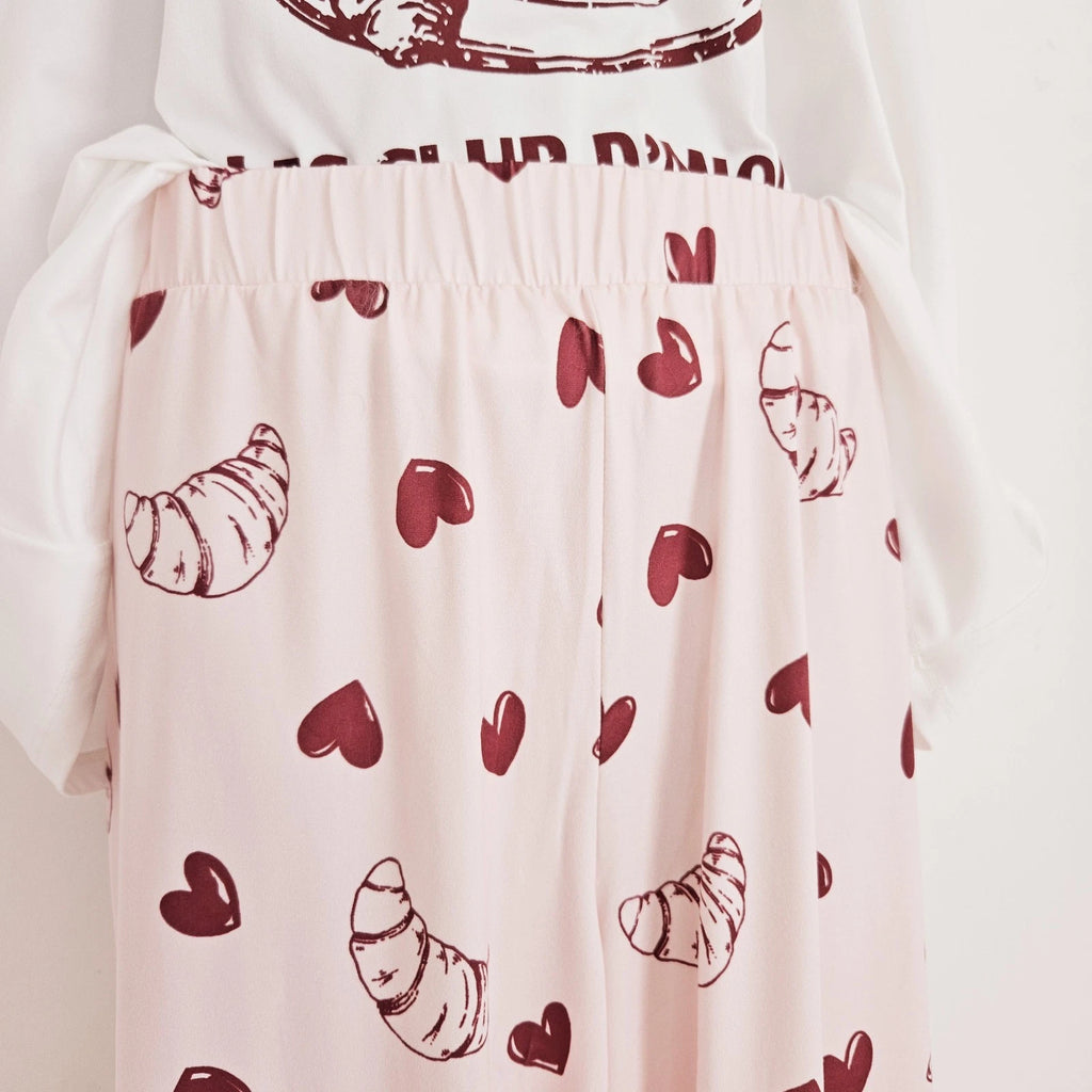 NEW Simply Be Plus Size 16-34 Croissant Print Pink Pyjama 2 Piece Set Top Bottom