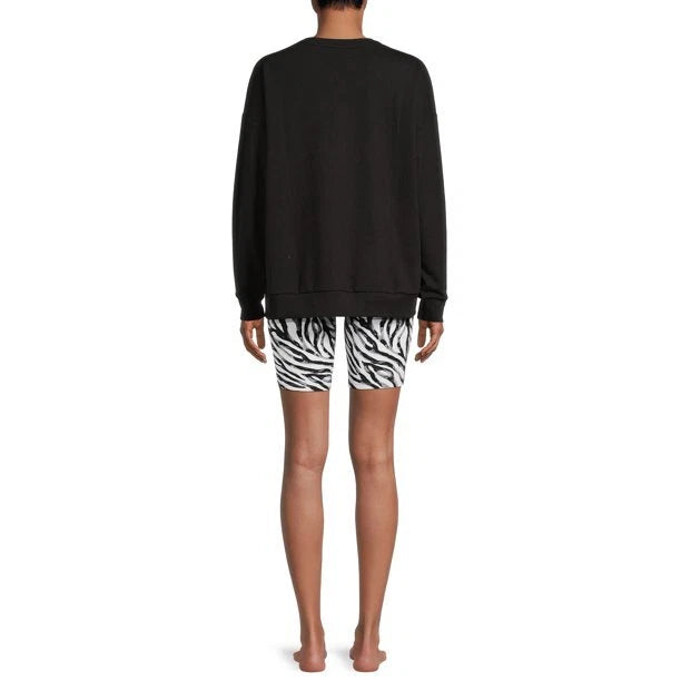 Secret Treasures Women's Long Sleeve Top & Bike Shorts Lounge Set Black XL(16-18