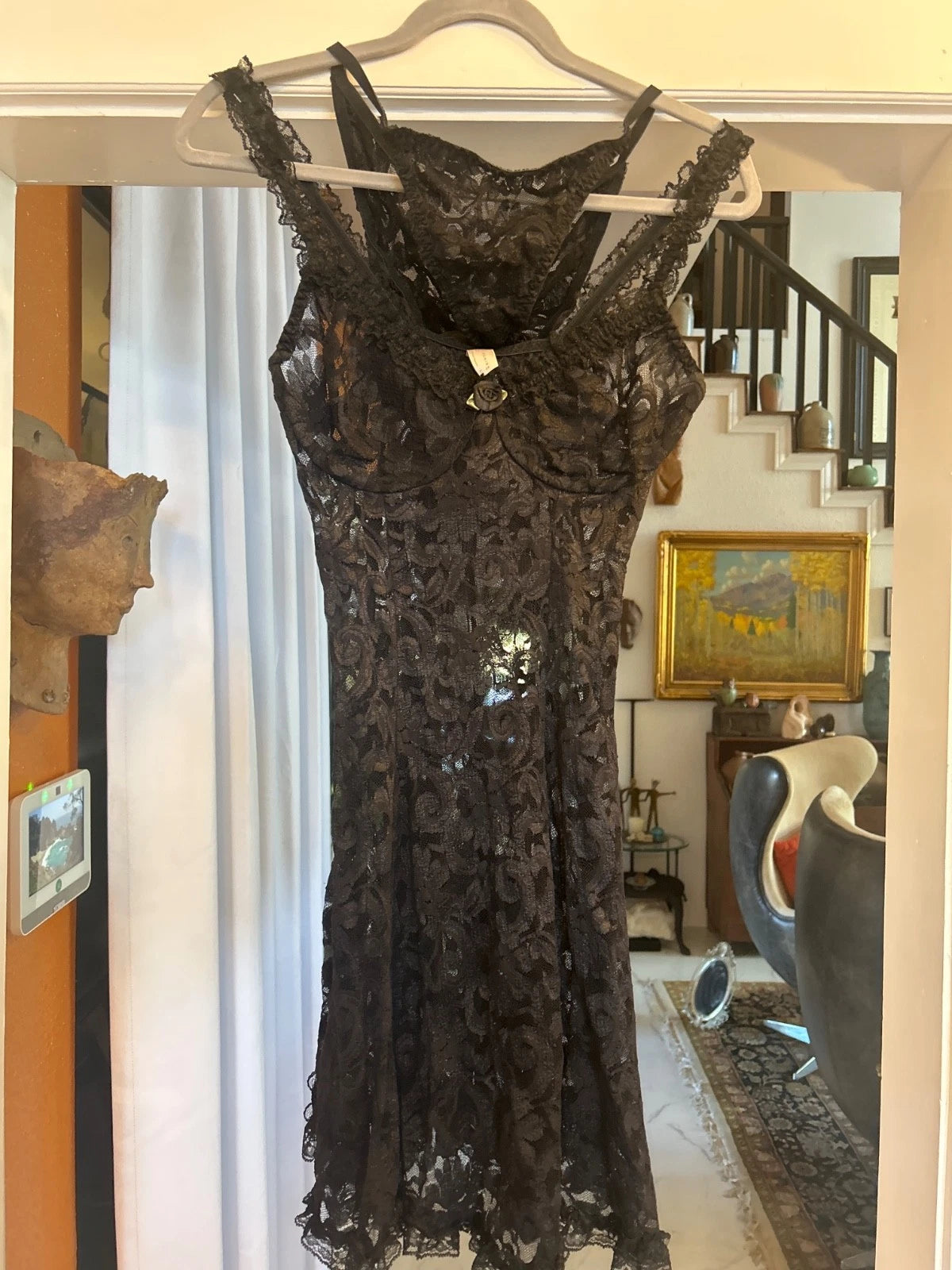 Private Luxuries Black Lace Lingerie Nightie Set Sz L