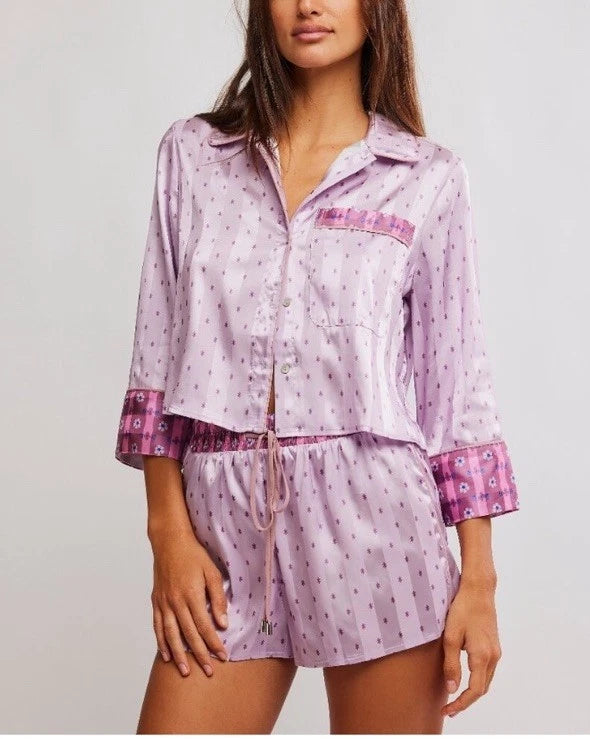 FREE PEOPLE PILLOW TALK PJ SET LILAC COMBO SIZE XL NWT SILKY PAJAMAS GIFT SET