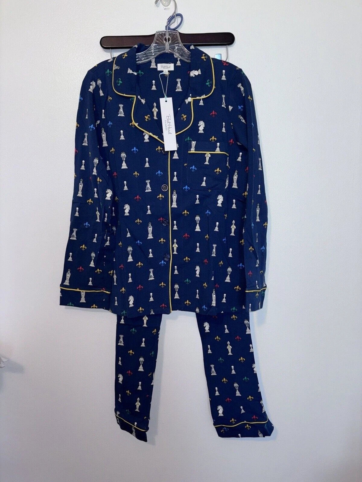NEW BedHead Luxury Pajamas Chess Navy Blue Organic Cotton Set Small