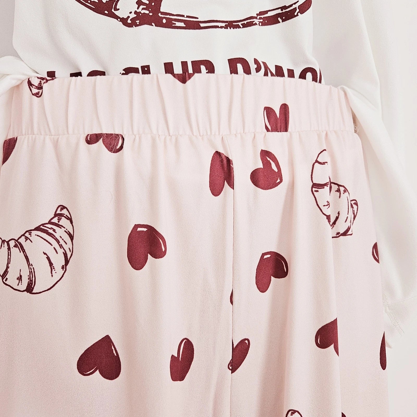 NEW Simply Be Plus Size 16-34 Croissant Print Pink Pyjama 2 Piece Set Top Bottom