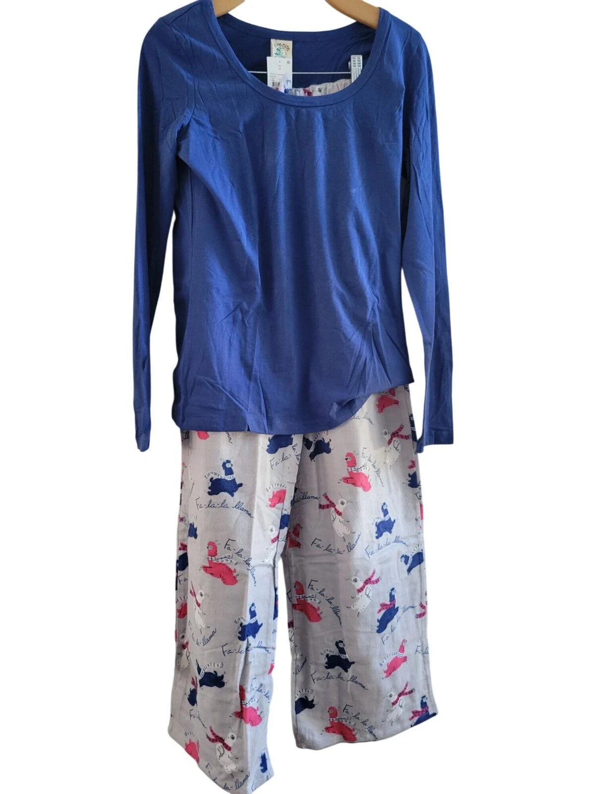 Munki Munki Blue pajama llama print 2 piece set size Medium New