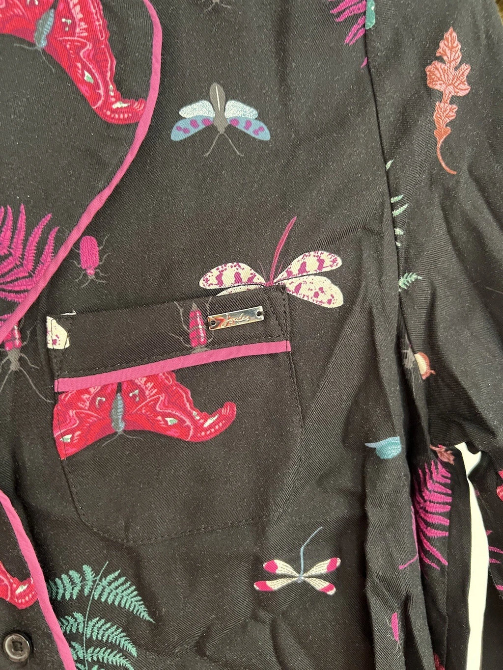 JOULES Sleeptight Light Pyjamas Womens PJS SET Size S & L Black Bugs NEW OZ63