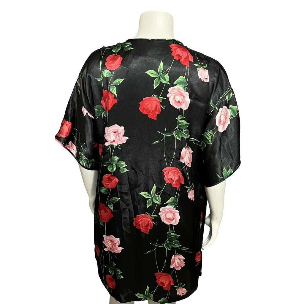 Secret Treasures Black Rose Floral 2 Pc Pajama Robe Set Sz-Medium