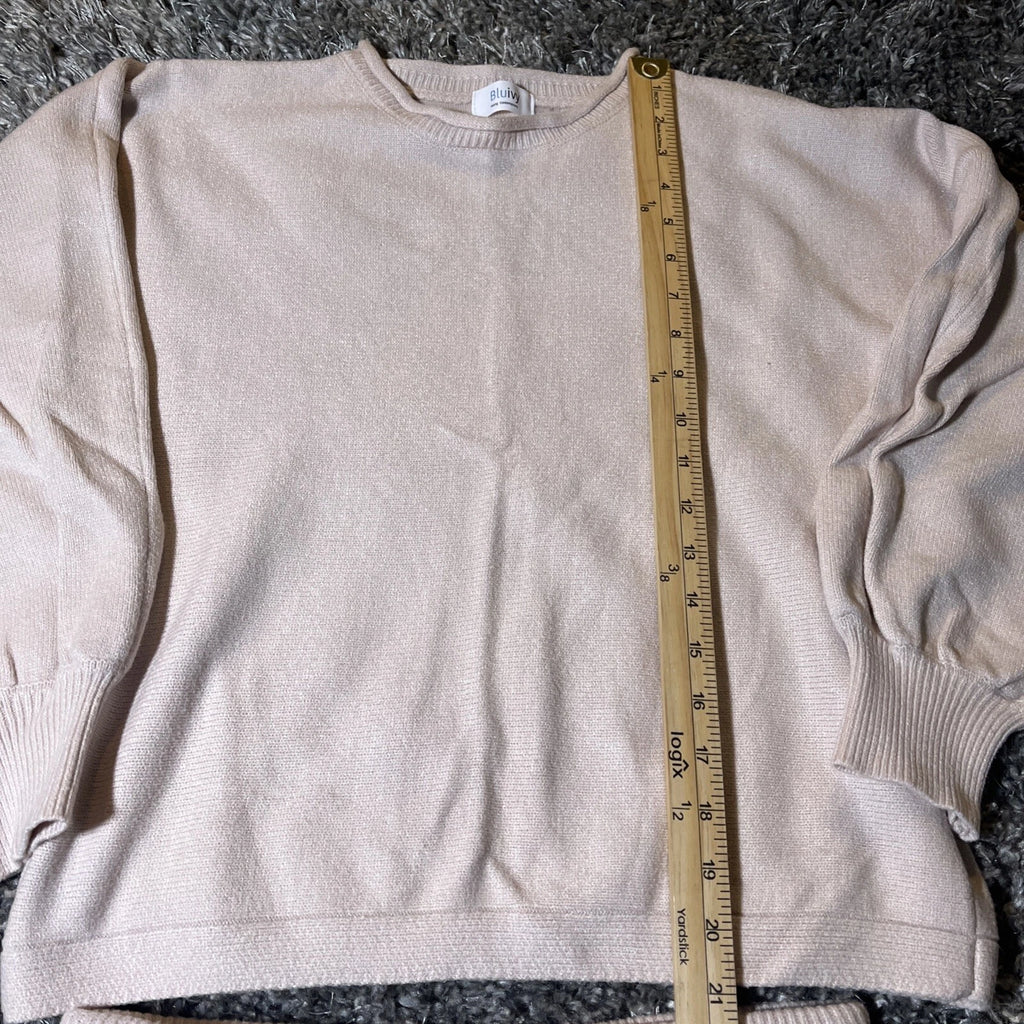 Bluivy Loungewear Sweater & Short Pajama Set Women’s Medium Beige EUC