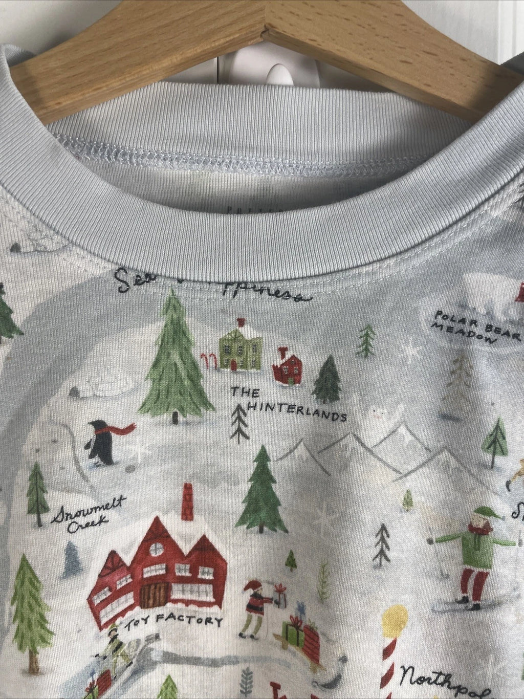 Pottery Barn Adult Holiday Pajama Set XS Blue Graphic Snug Fit