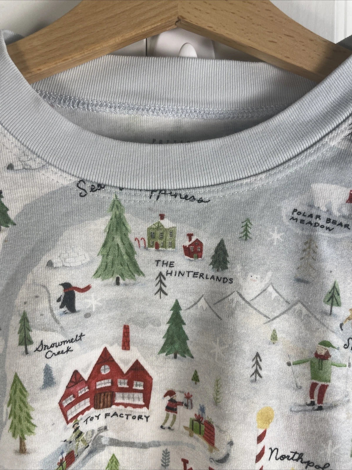Pottery Barn Adult Holiday Pajama Set XS Blue Graphic Snug Fit