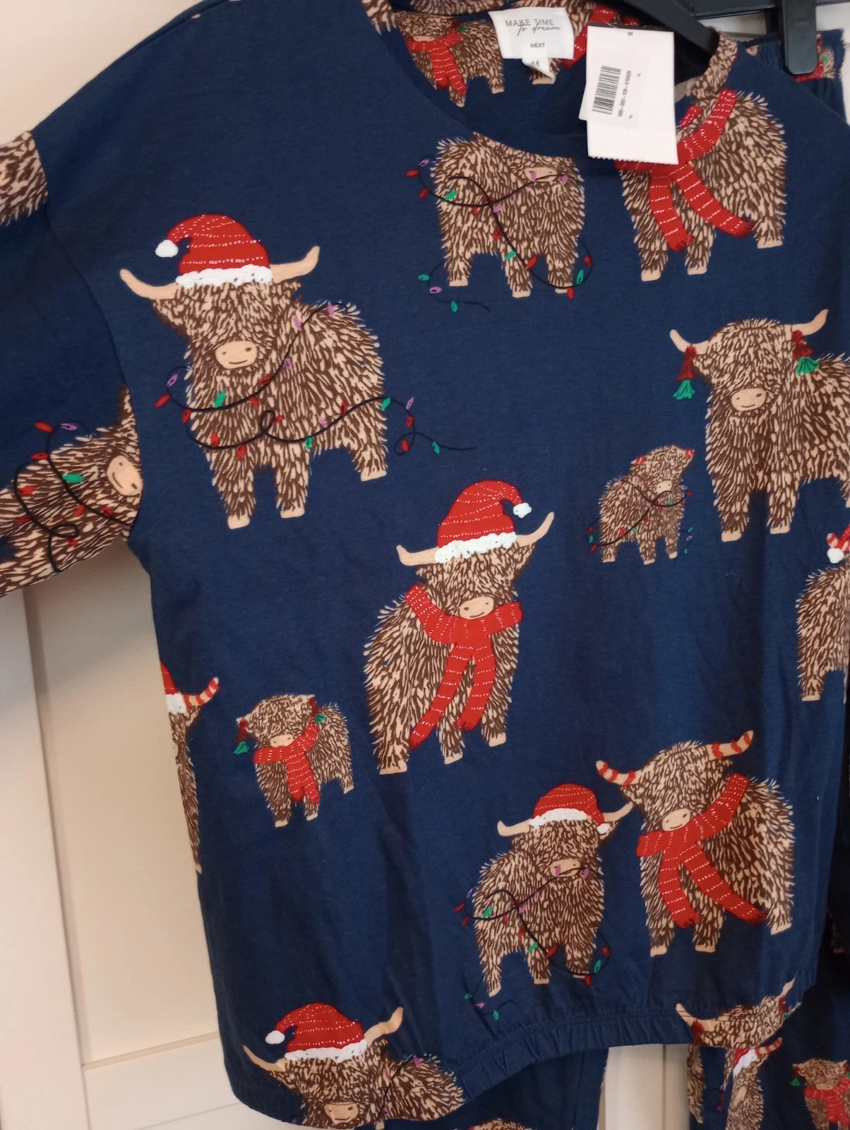 Next Hamish Highland Cow Blue Christmas Pyjamas Size Large 16-18 Tall New