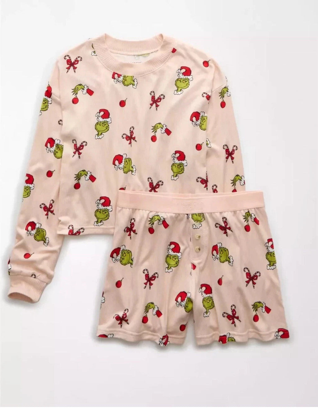 Ae American Eagle Grinch Candy Cane Plush Pj Pajama Set W-XL Christmas