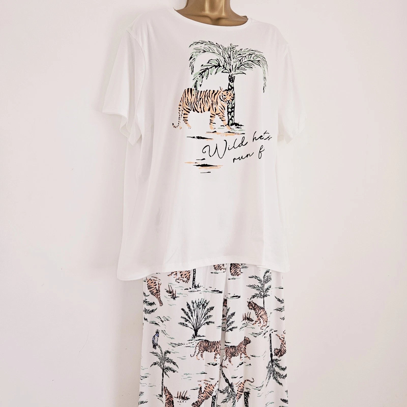 NEW JD Williams Plus Size 16-34 Tiger Print Soft Pyjama 2 Piece Set Top Bottoms