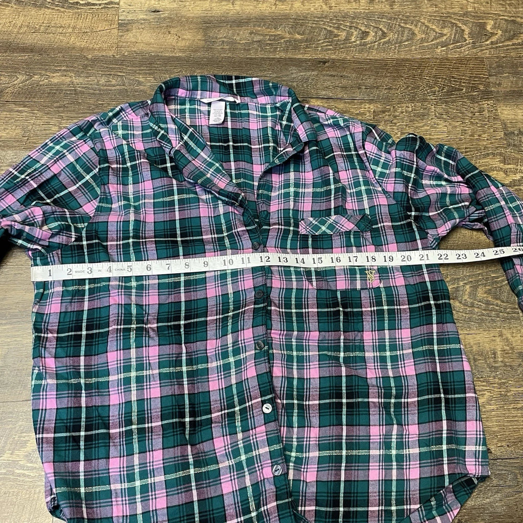 Victoria’s Secret PJ Set Thin Lightweight Flannel Plaid Green Pink Womens Large