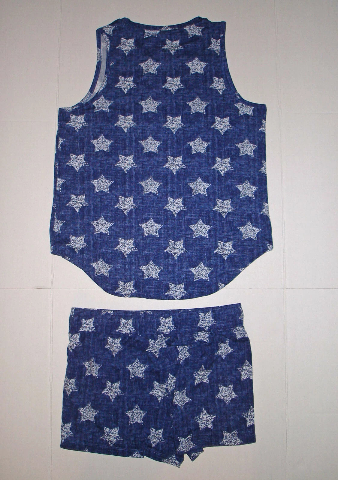 JACLYN INTIMATES PAJAMAS PJ SLEEPWEAR TANK SHORTS S SMALL BLUE WHITE STARS