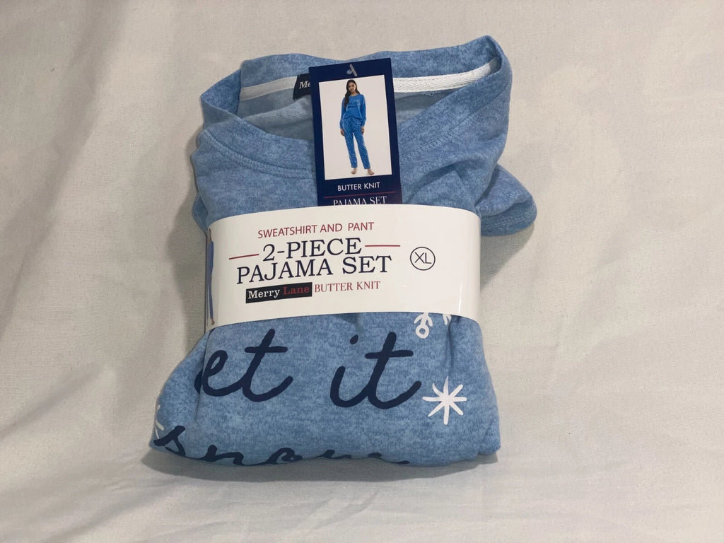 Womens Merry Lane Butter Knit Pajama Set 2 PC Blue XL