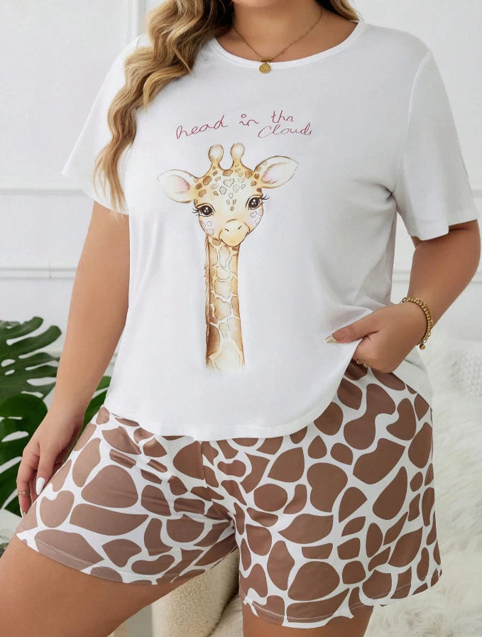 Giraffe Womens Ladies shorts Pyjamas PJs Gift Novelty Shorties Pjs Size 18