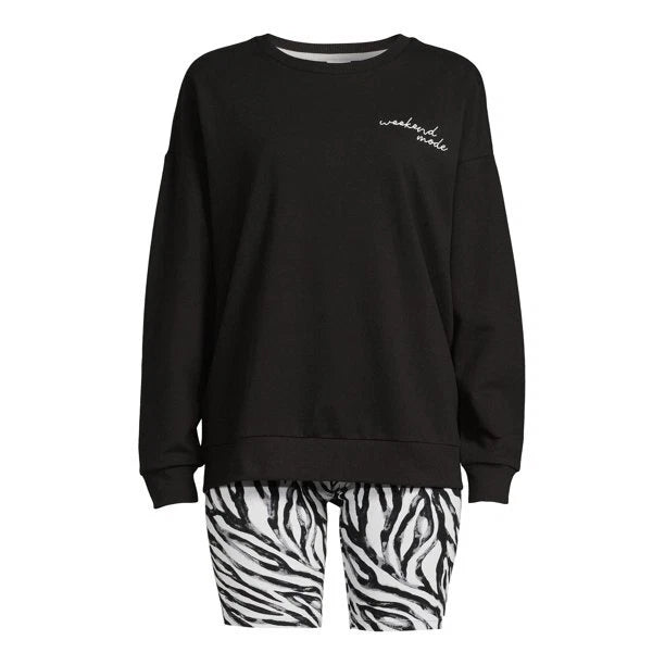 Secret Treasures Women's Long Sleeve Top & Bike Shorts Lounge Set Black XL(16-18