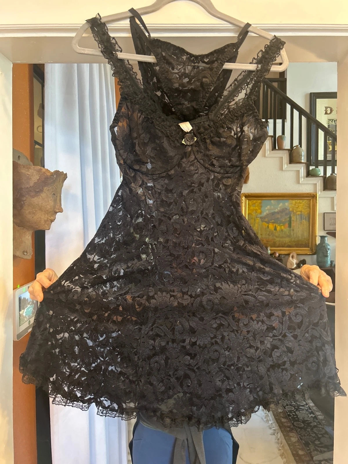 Private Luxuries Black Lace Lingerie Nightie Set Sz L