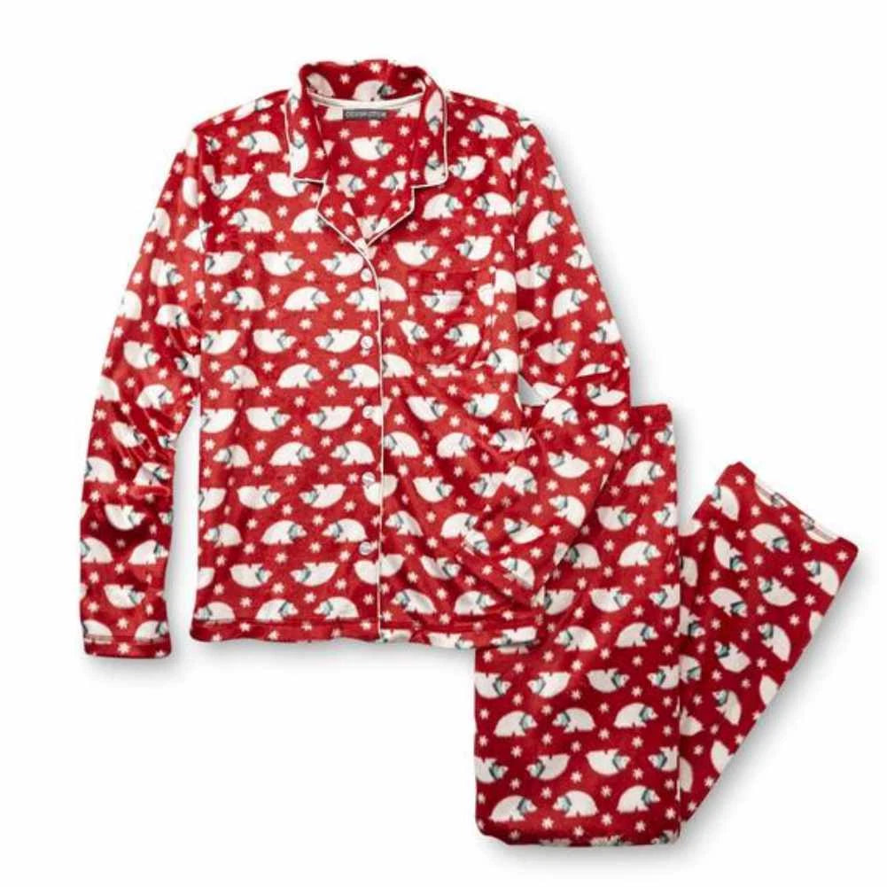 Covington Womens Red & White Polar Bear Print Pajamas Fleece Pajama Set L