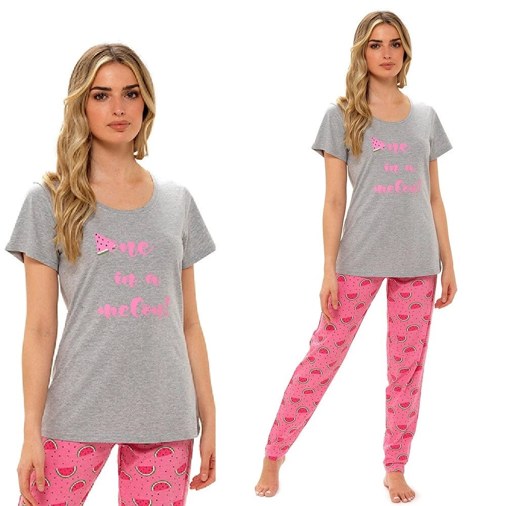 Ladies Pyjamas Set Womens Cotton Pyjama T Shirt & Pants Loungewear Sleepwear PJs