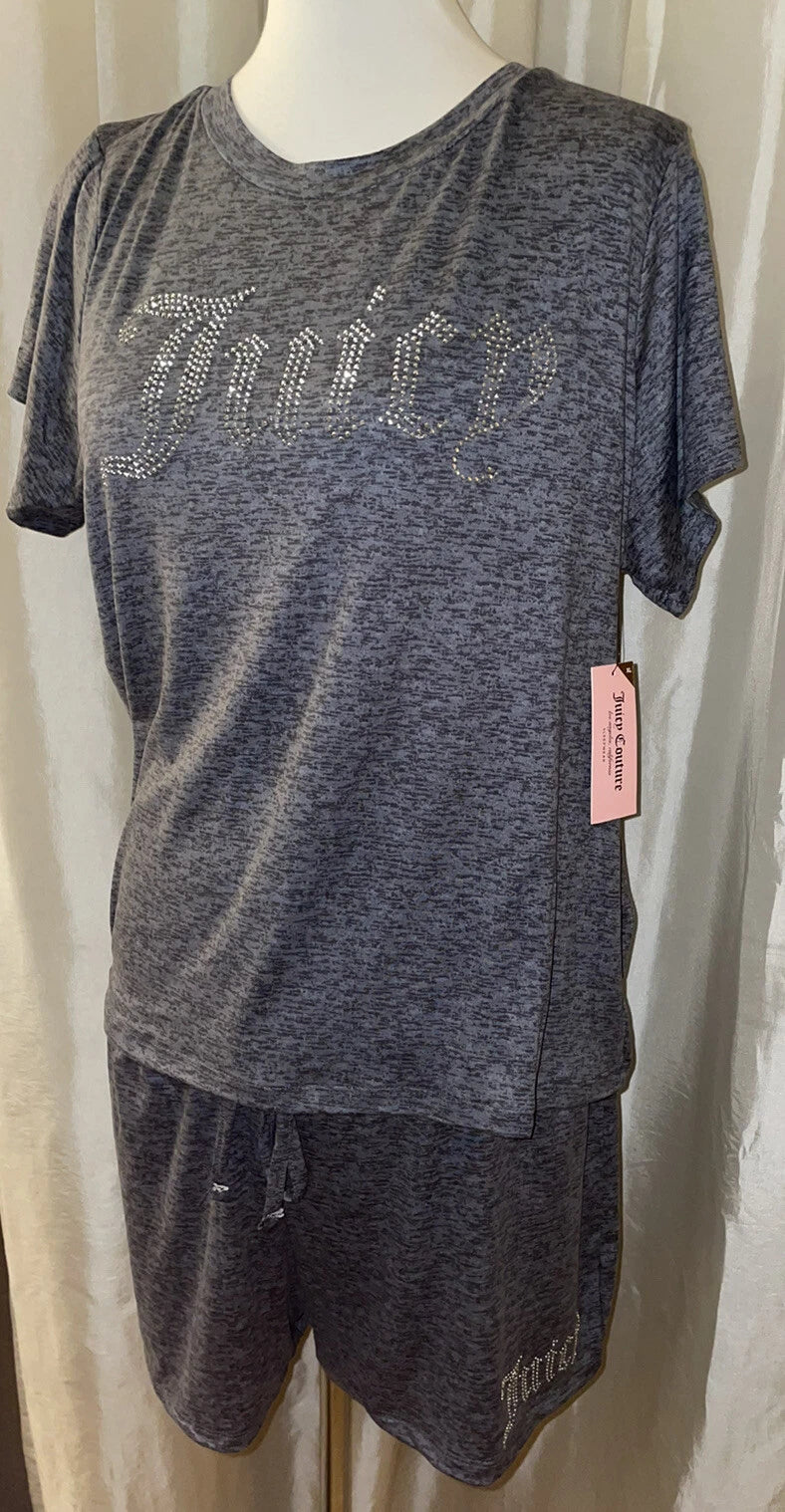NEW Juicy Couture Crystal “Juicy” Logo PJ/Lounge Short Set Size XL Dark Heather