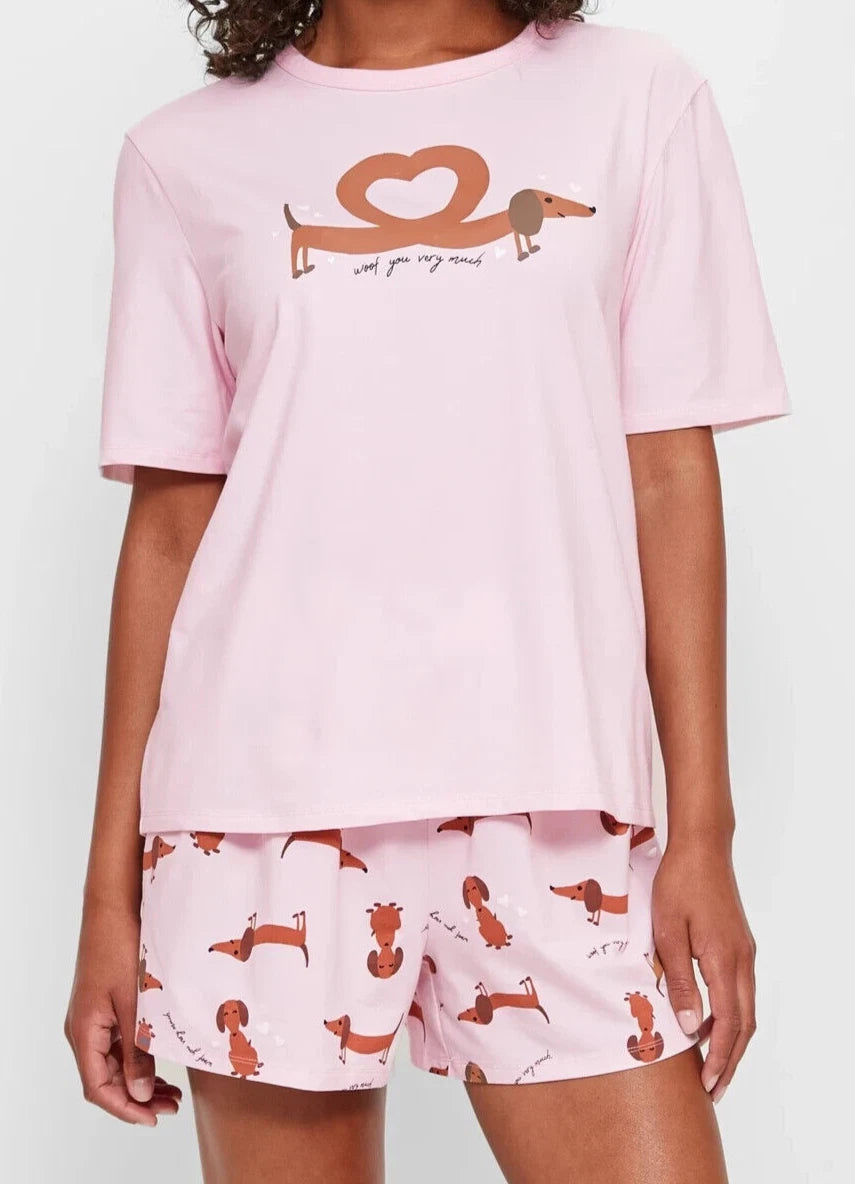 LADIES size XL / 16 pink WOOF YOU VERY MUCH DOG Summer pyjamas Target NEW A034