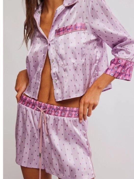 FREE PEOPLE PILLOW TALK PJ SET LILAC COMBO SIZE XL NWT SILKY PAJAMAS GIFT SET