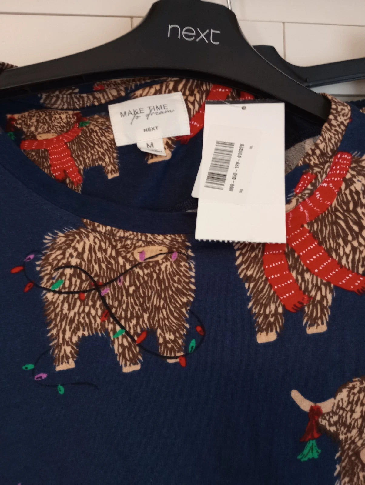 Next Hamish Highland Cow Blue Christmas Pyjamas Size Large 16-18 Tall New