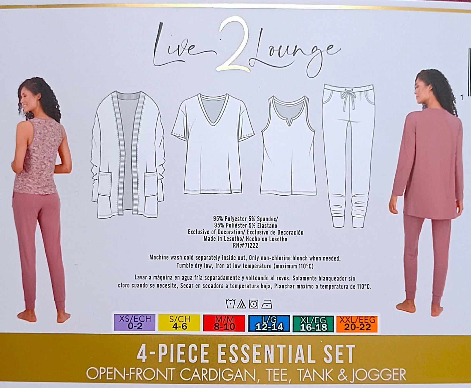 NWT Live 2 Lounge 4-pc Essential Set Open Front Cardigan,Tee,Tank & Jogger Small