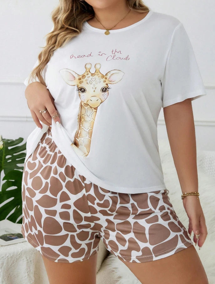 Giraffe Womens Ladies shorts Pyjamas PJs Gift Novelty Shorties Pjs Size 18