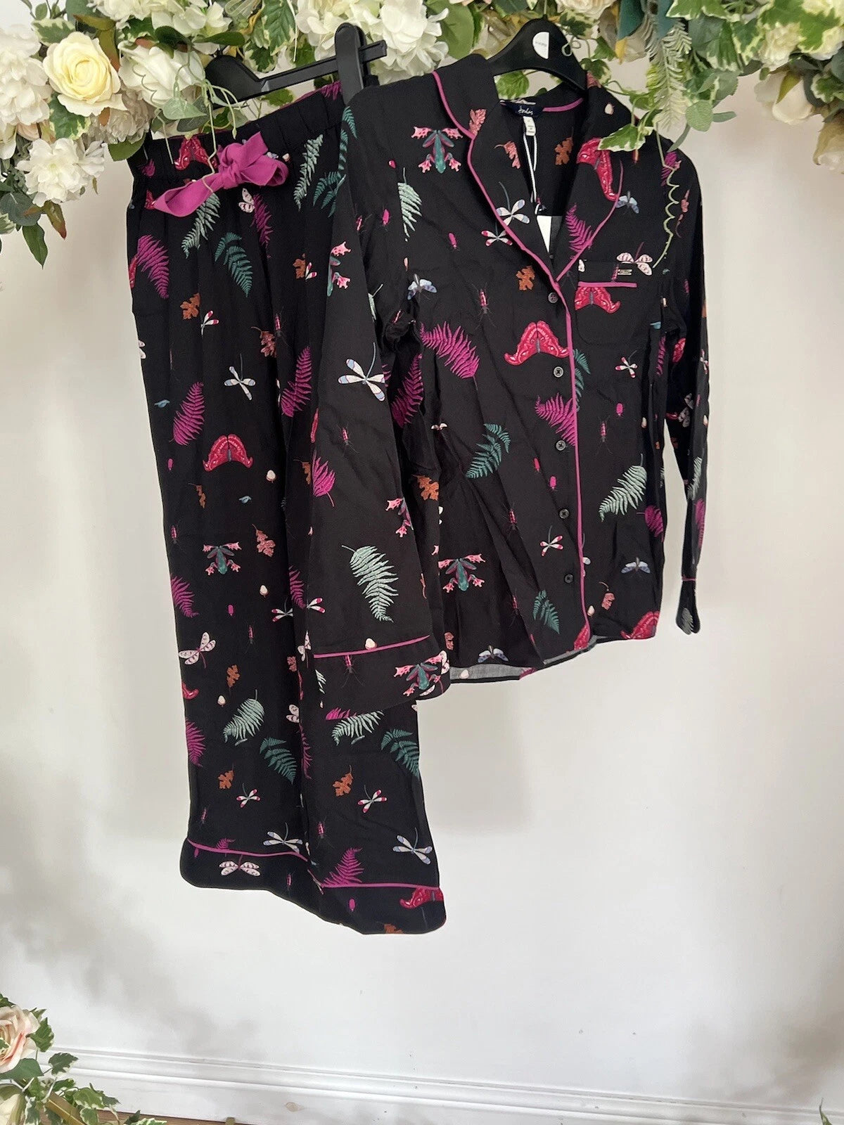 JOULES Sleeptight Light Pyjamas Womens PJS SET Size S & L Black Bugs NEW OZ63