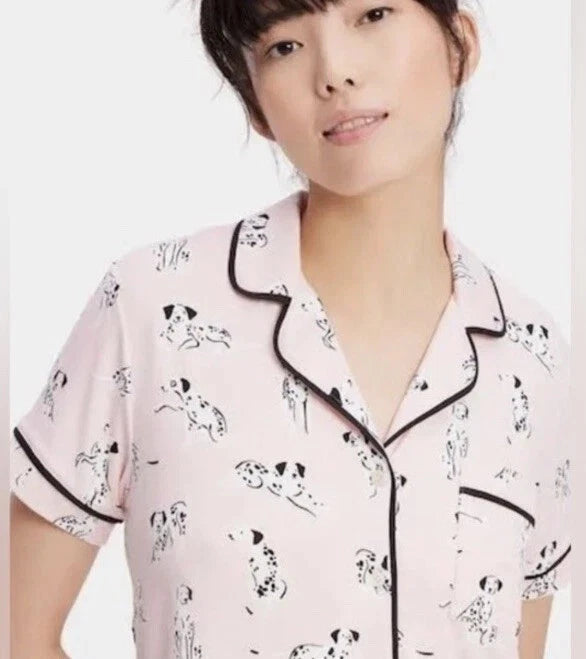 NWT Kate Spade Knit Pajama pj's Set Size M Shorts dogs Dalmations Pink