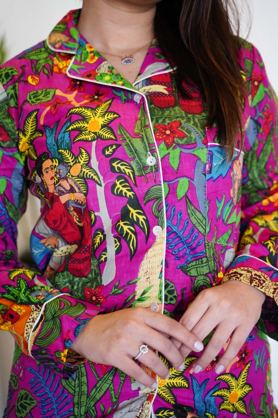 PINK FRIDA PRINT COTTON WOMEN PAJAMA SET SIZE L
