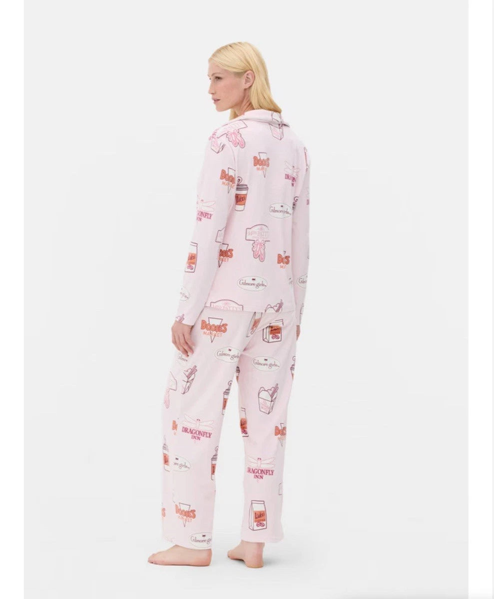 Primark Gilmore Girls Boyfriend Pyjama Set Women’s Size L 14/16 Pink Viral New