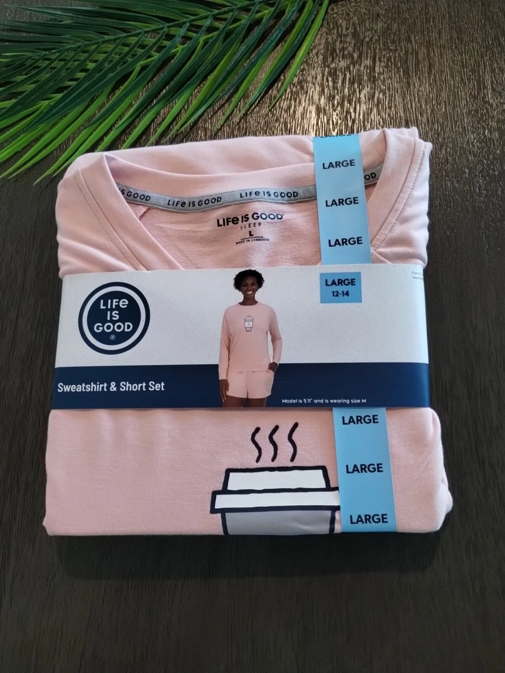 Life is Good 2 Piece Lounge Set Coffee (Size Large 12-14) Pink/Peach, Pockets