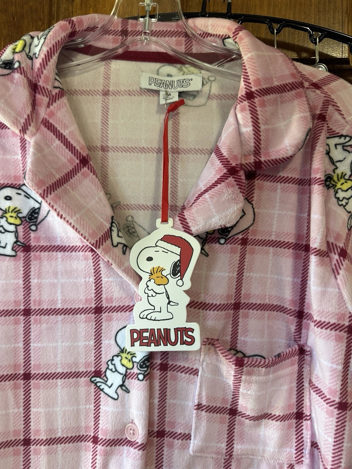 Women's Christmas Snoopy flannel pajama set pink size Medium